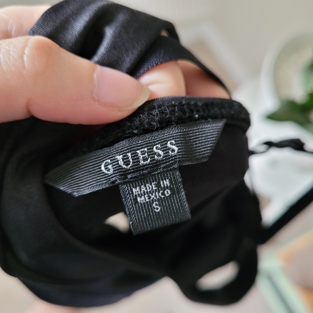 Guess bodysuit small black vegan leather deep vneck halter - Picture 10 of 12